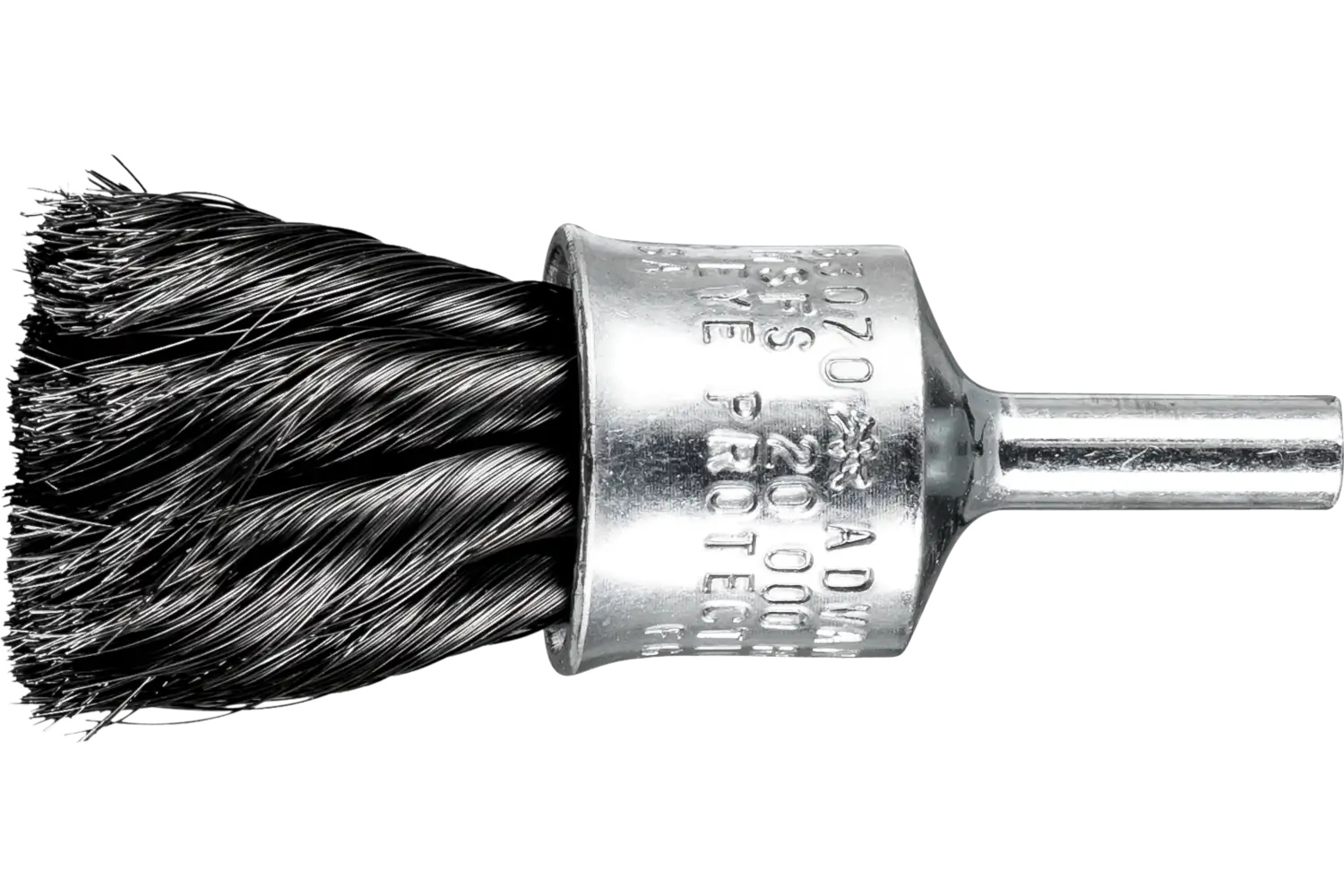 Picture of Pferd Knot Wire End Brush 3/4" Dia. Flared Cup .006 Carbon Steel 1/4" Shank